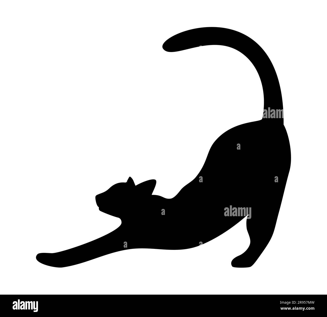 Silhouette noire d'un chat étirant isolé sur un fond blanc Illustration de Vecteur