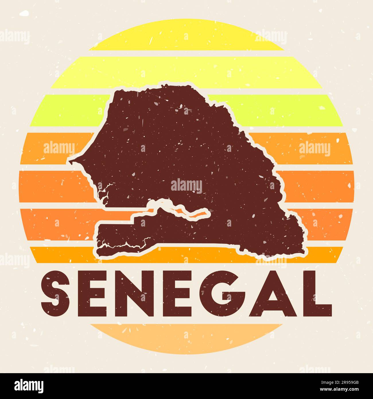 Logo Sénégal. Affiche avec la carte du pays et des bandes de couleur, illustration vectorielle. Peut être utilisé comme insigne, logotype, étiquette, autocollant ou badge du Illustration de Vecteur