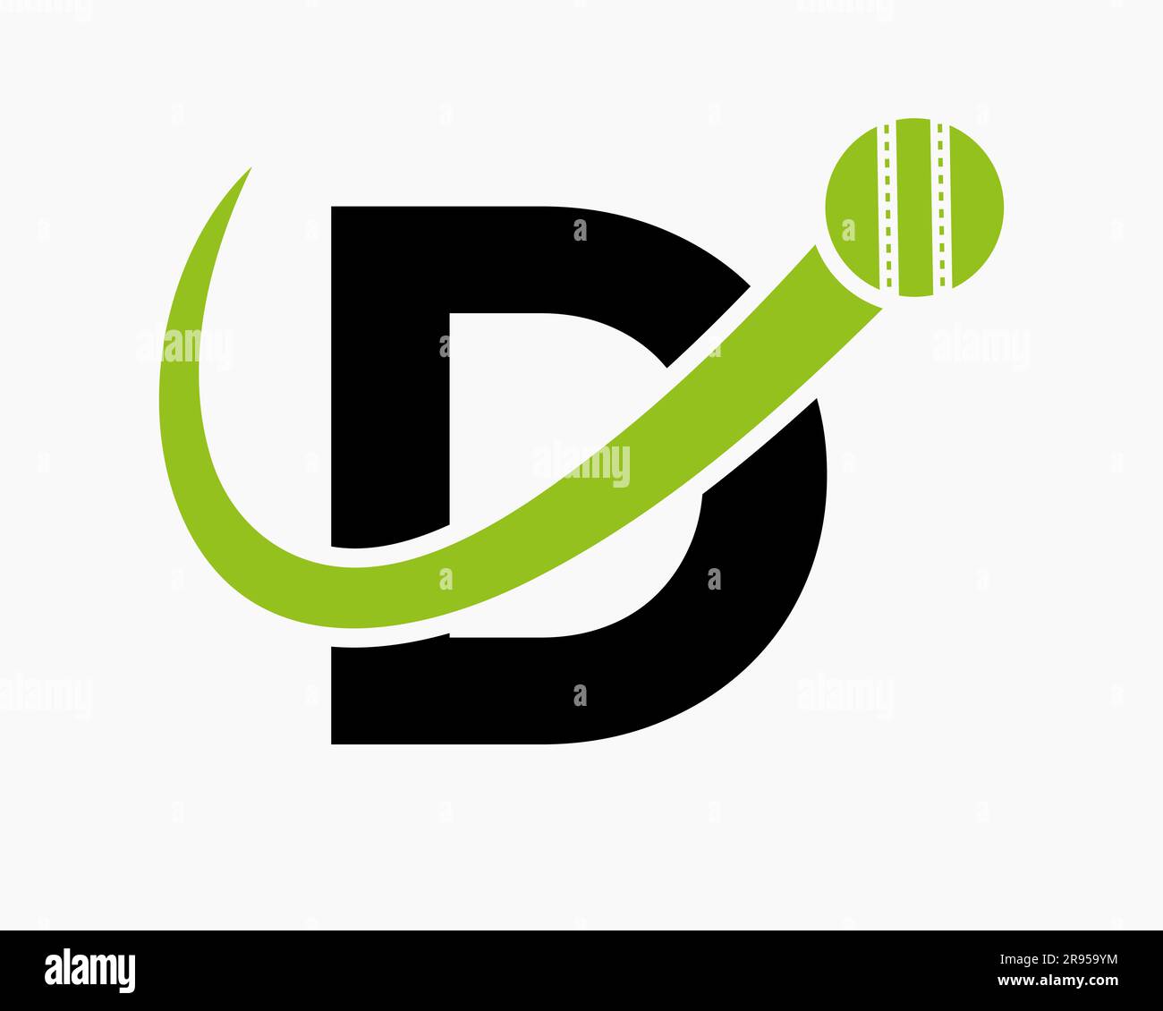 Concept de logo de cricket lettre D avec icône de balle mobile pour symbole du club de cricket. Panneau Cricketer Illustration de Vecteur