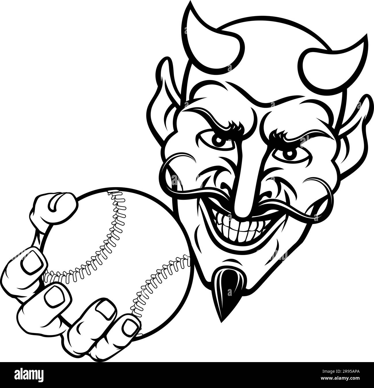 Diable Satan Baseball Sports balle mascotte dessin animé Illustration de Vecteur