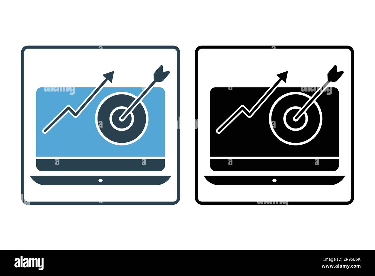 Icône de gestion des tâches de projet. ordinateur portable et cible. planification efficace du temps, icône liée au marché cible, marketing numérique. Style icône unie. S Illustration de Vecteur