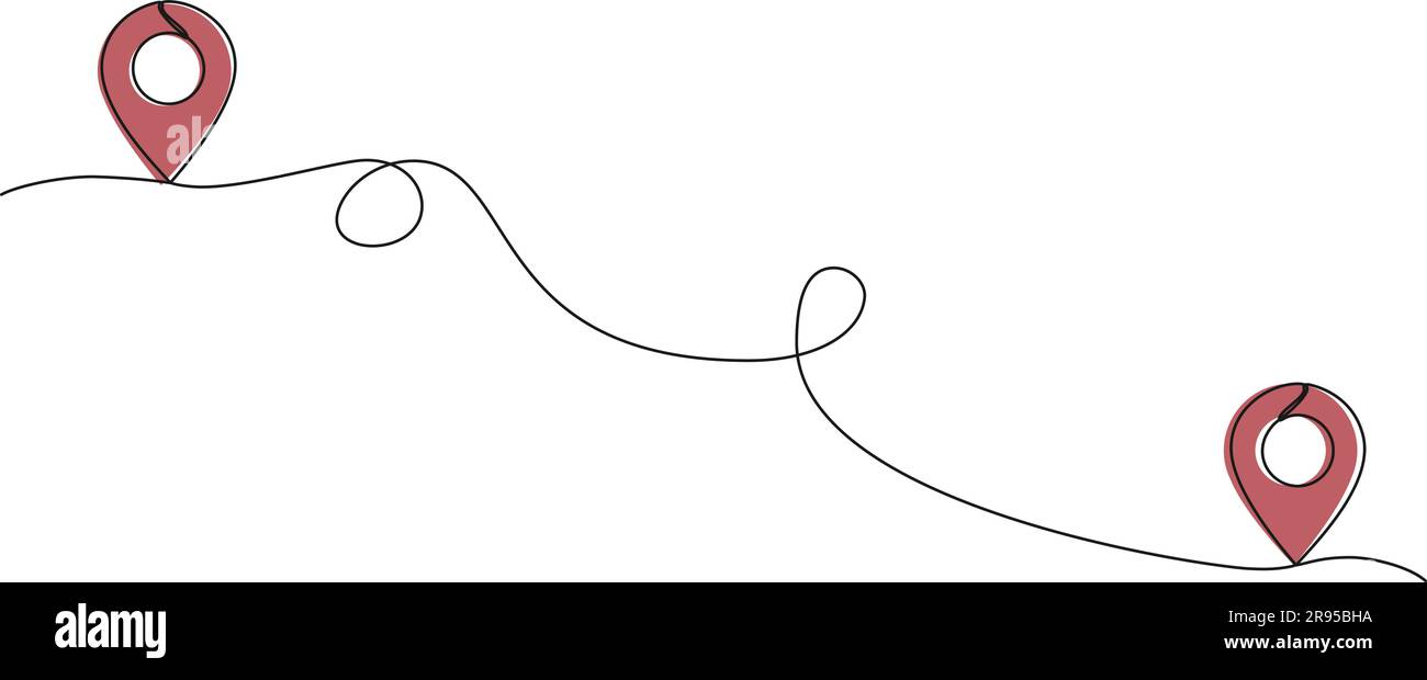dessin d'un itinéraire de voyage abstrait à une seule ligne avec repères d'emplacement, épingles de carte illustration vectorielle d'art de ligne Illustration de Vecteur