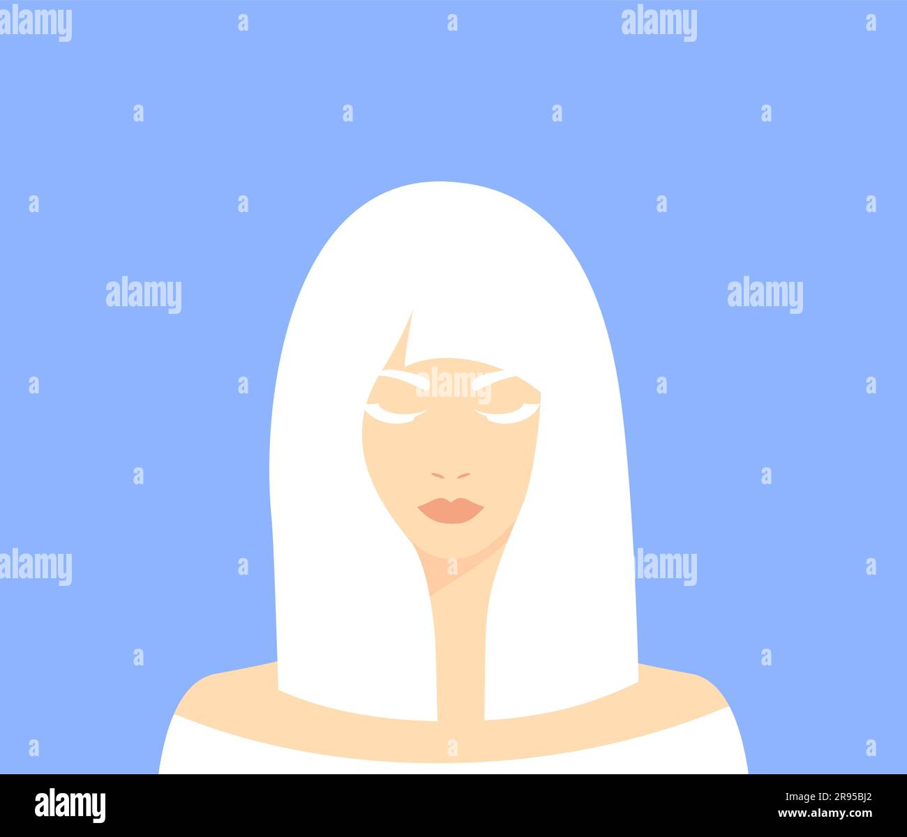 Belle femme albino avec des yeux fermés sur un fond bleu doux Illustration de Vecteur