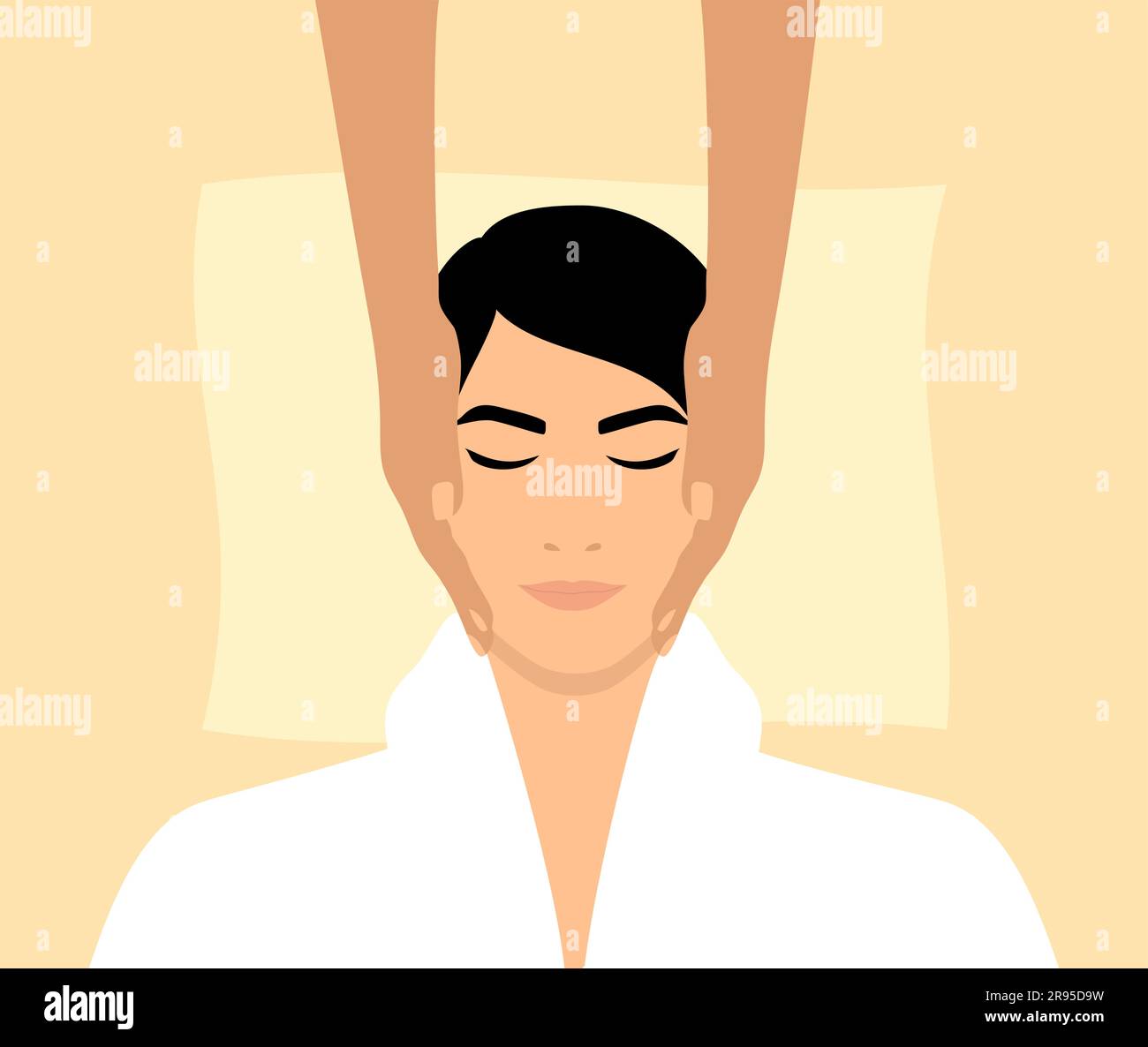 Massage du visage dans un salon de beauté ou un spa. L'esthéticienne moque le visage d'un homme caucasien Illustration de Vecteur