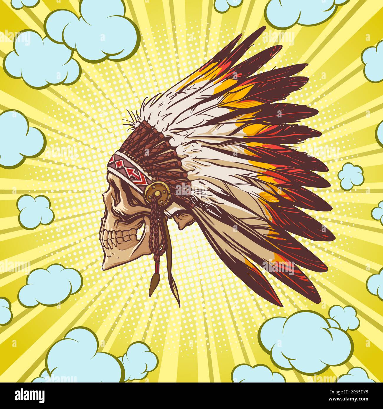 Concept avec crâne de chefs indiens dans le style pop art pour l'impression et le design. Illustration vectorielle. Illustration de Vecteur