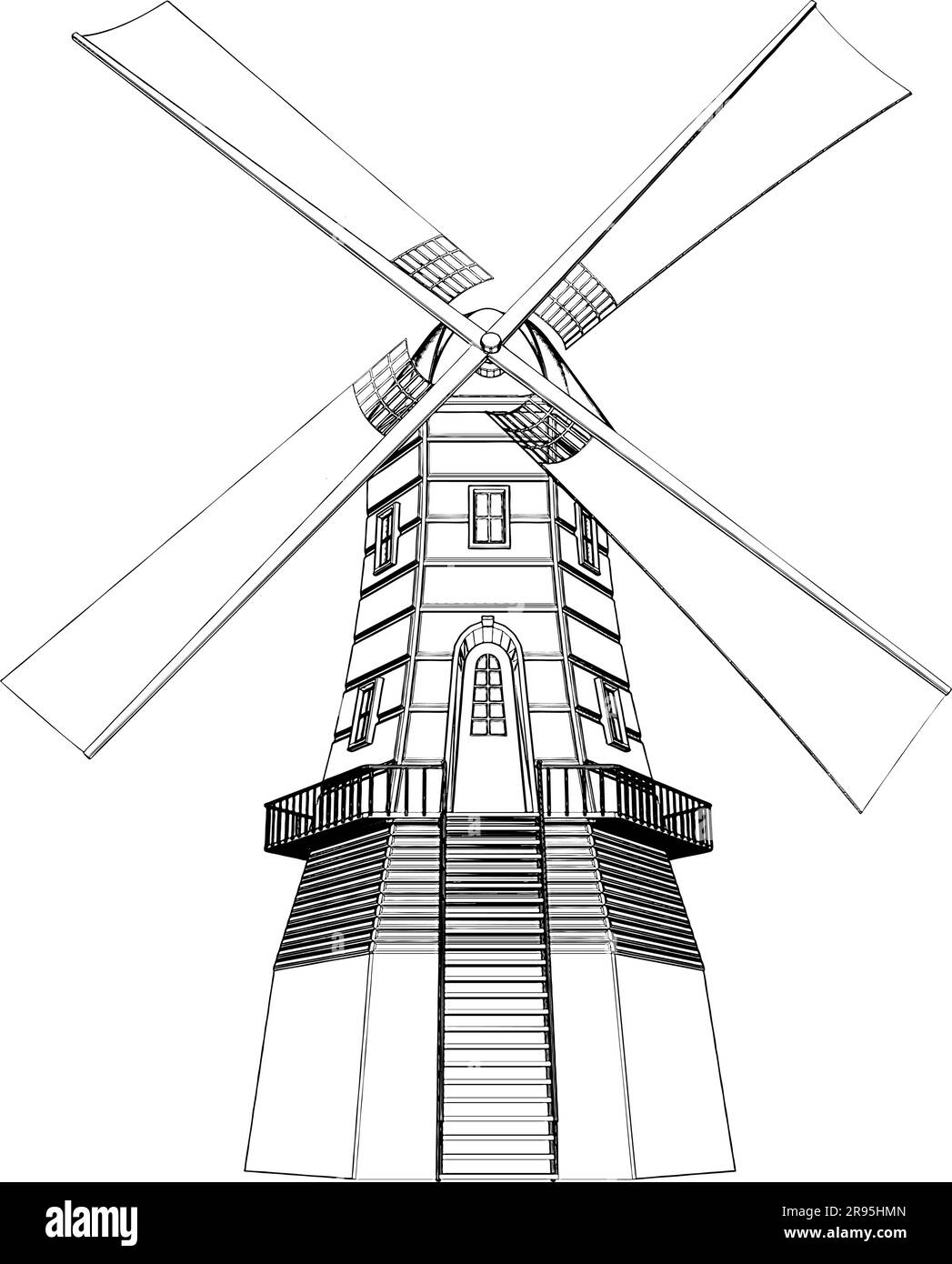 Vecteur antique de Moulin. Illustration isolée sur fond blanc. Une illustration vectorielle du moulin à vent d'époque. Illustration de Vecteur