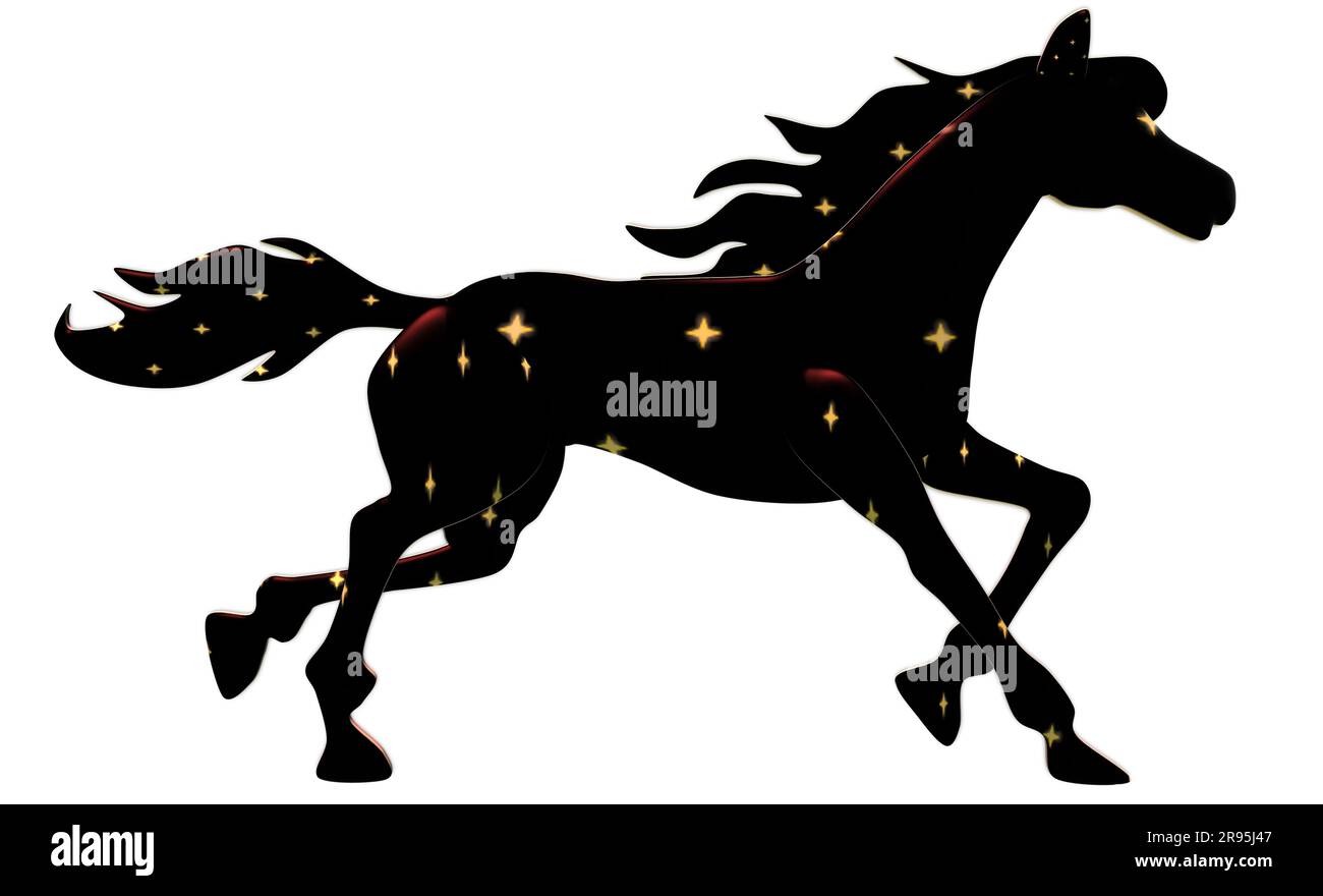 cheval de course noir brillant 3d étoiles Banque D'Images