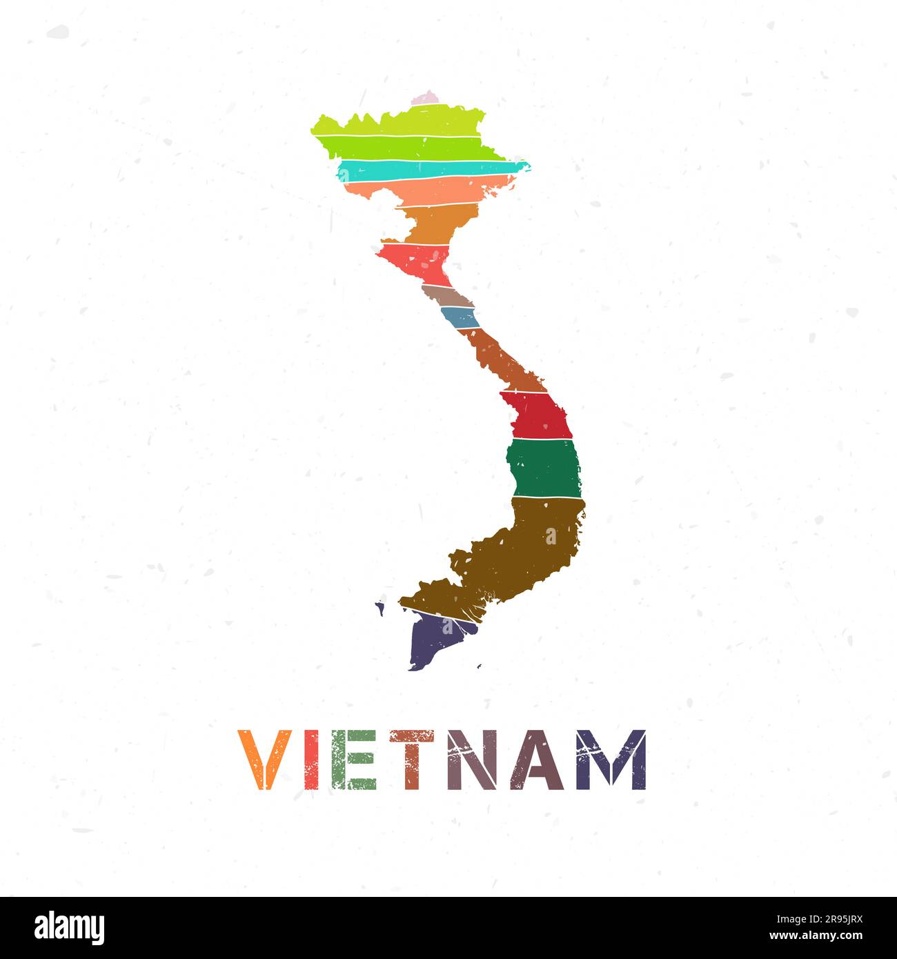 Vietnam conception de carte. Forme du pays avec de belles vagues géométriques et texture grunge. Illustration vectorielle vibrante. Illustration de Vecteur