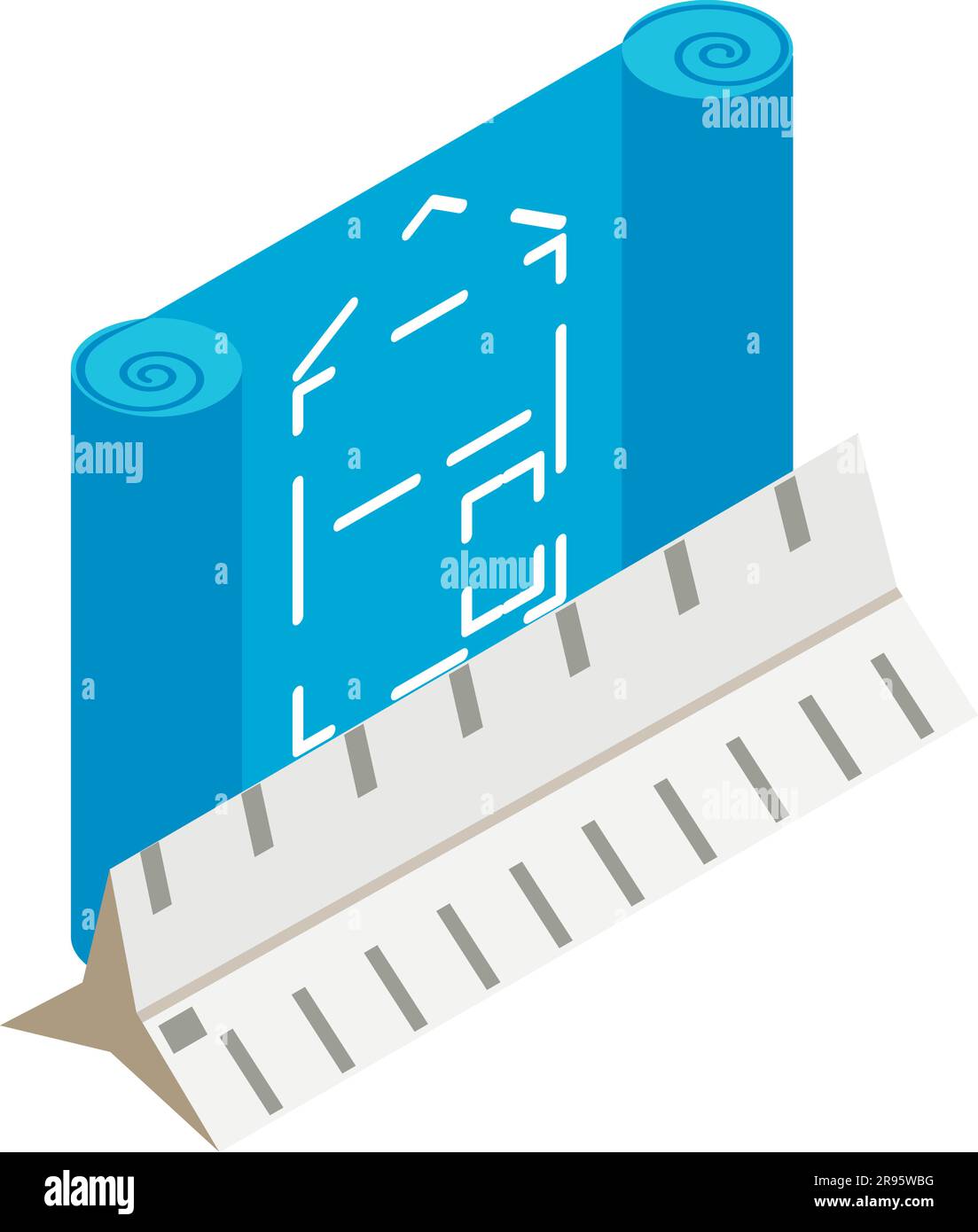 Vecteur isométrique de l'icône Engineering. Dessin de construction et règle blanche. Projet de construction, construction, conception Illustration de Vecteur