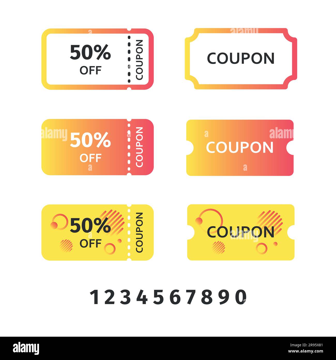 Ensemble de coupons de réduction avec des numéros modifiables. Image vectorielle. Illustration de Vecteur