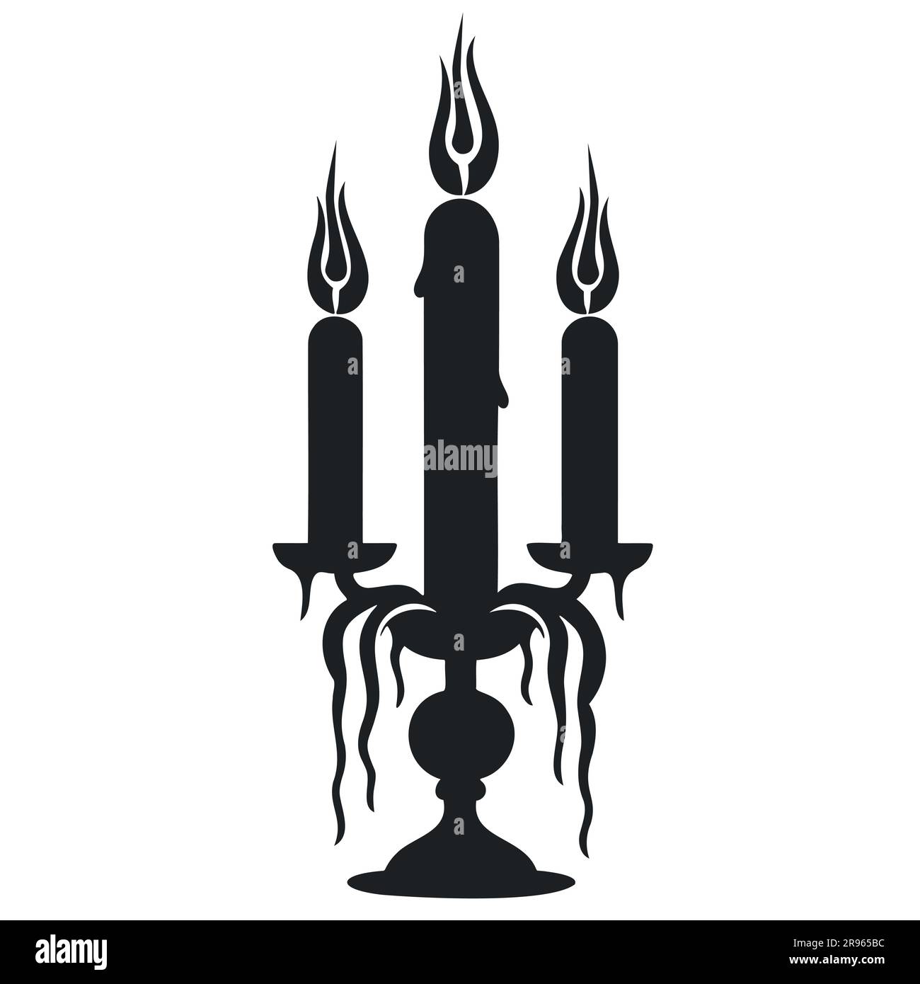 Chandelier pour trois bougies dans une silhouette noire dans un style minimaliste avec bougies. Illustration de Vecteur