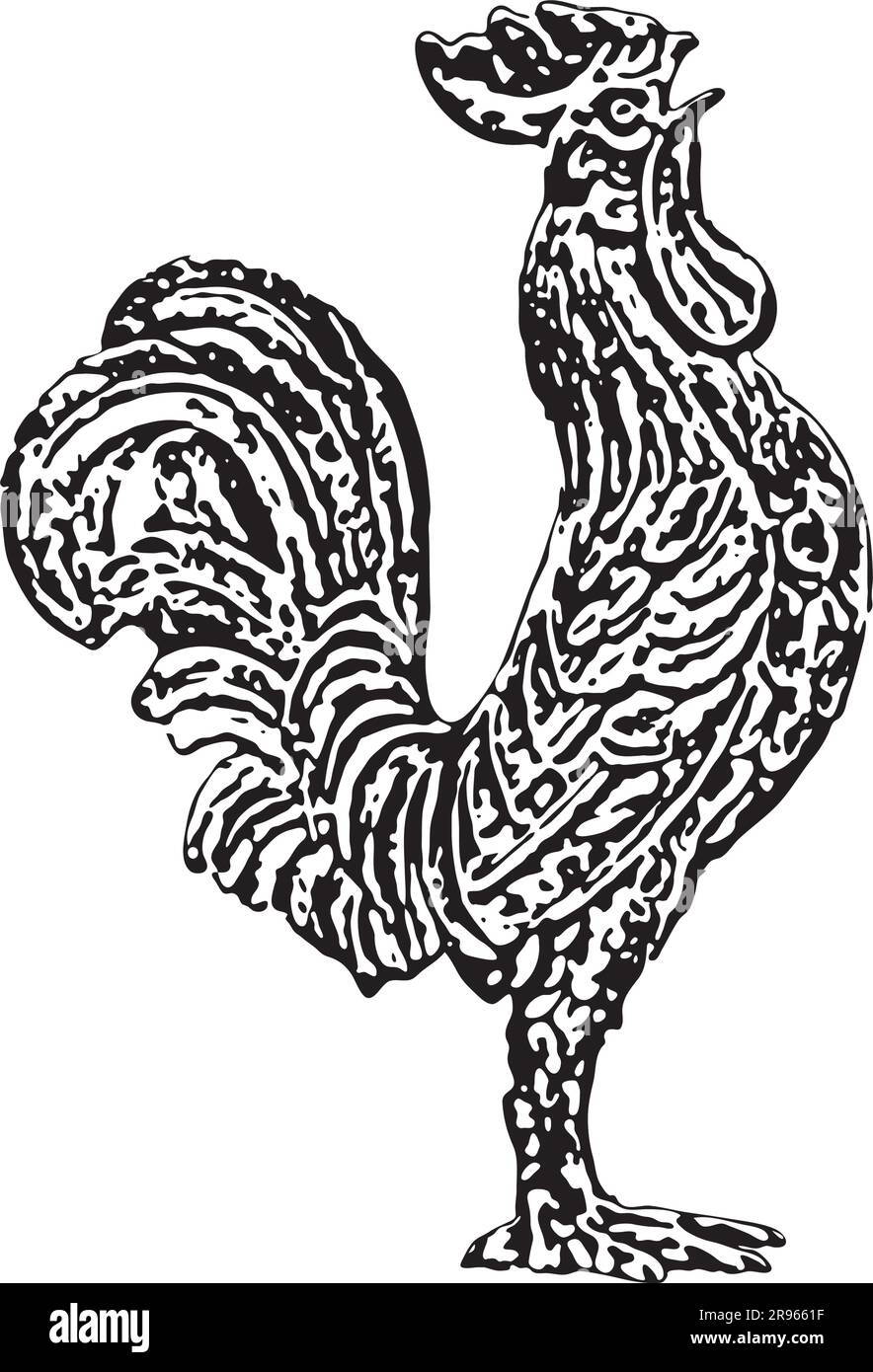 Pochoir noir et blanc représentant le fier coq courrant de la fontaine Galli de Loreto Illustration de Vecteur
