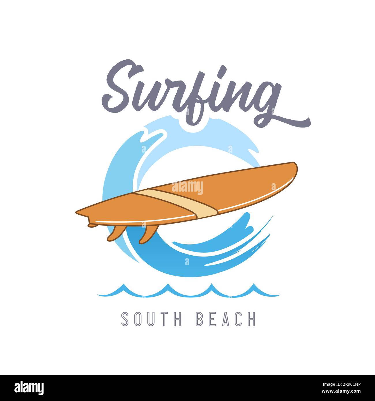 Logo Surf Waves pour t-shirt et vêtement, design vintage. Planche de surf avec élément Wave pour une étiquette créative. Illustration du vecteur de contour de la brosse Illustration de Vecteur