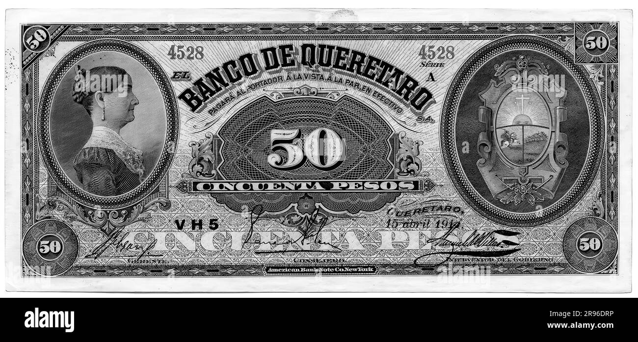 Photo Banknote Mexique, 1914,50 pesos, Queretaro Banque D'Images