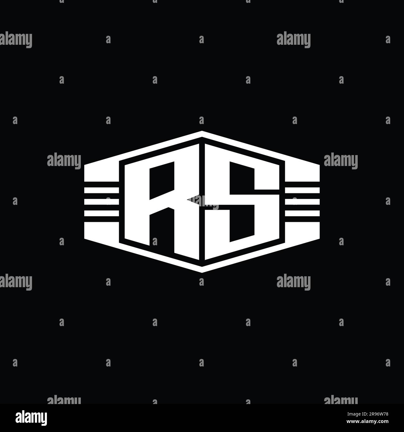 Logo lettre RS monogramme forme de l'emblème hexagonal avec des rayures style contour modèle de conception Banque D'Images
