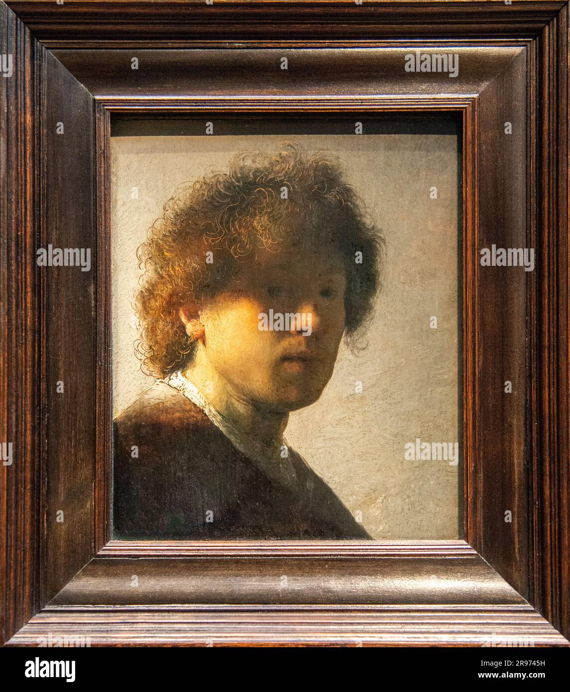 Autoportrait de Rembrandt avec des cheveux en forme de vaisselle au Rejksmuseum d'Amsterdam. Banque D'Images