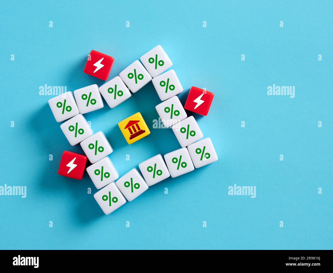 Crise bancaire et instabilité économique. Récession, faillite ou corruption financière. Ventilation des politiques fiscales. Banque, risque et pourcentage sy Banque D'Images