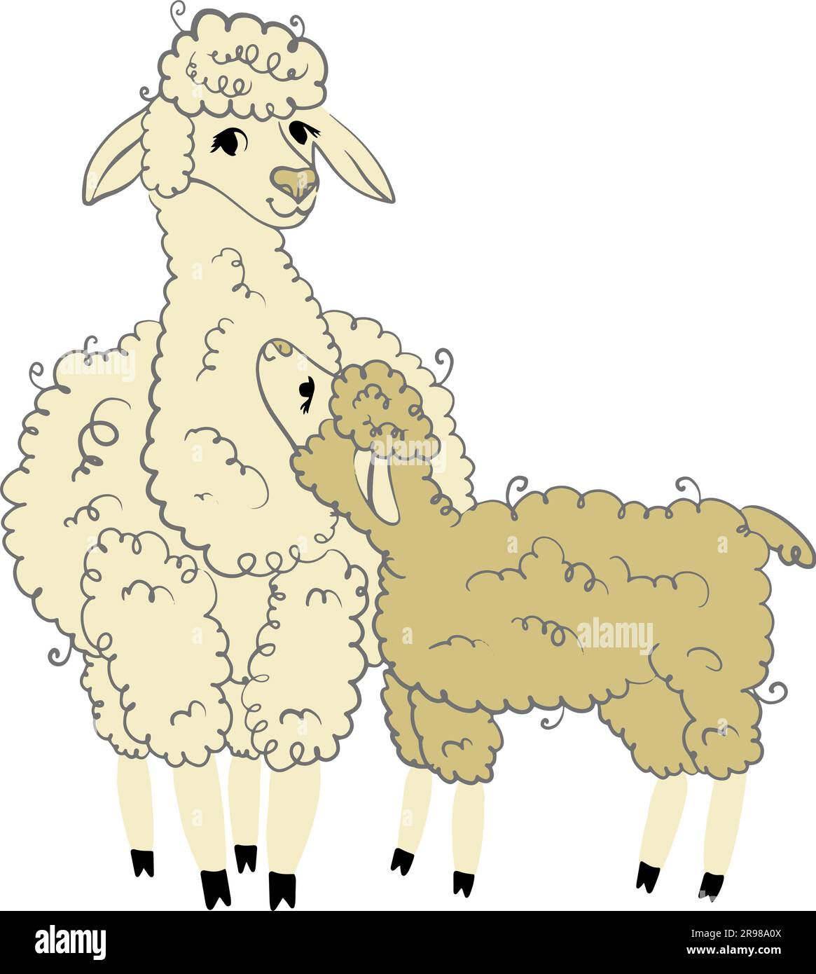 Llama Mama. Alpacas doux et mignons. Animaux douillets souriants et drôles. Illustration du vecteur de personnage de dessin animé. Illustration de Vecteur