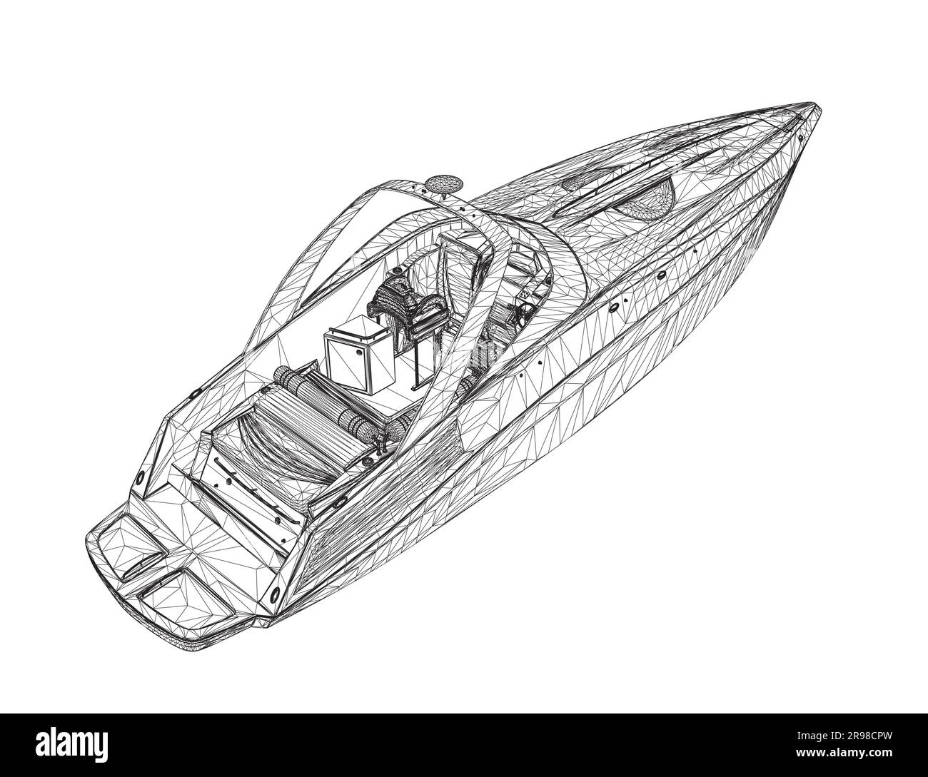 Illustration vectorielle isolée Speedboat filaire. Bateau de luxe et cher. 3D. Illustration de Vecteur