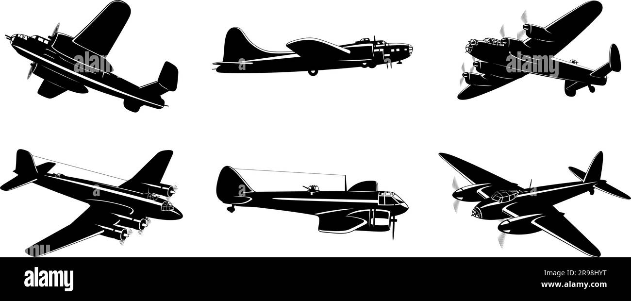 Collection silhouettes des bombardiers de la Seconde Guerre mondiale isolée sur blanc. Vector. Illustration de Vecteur
