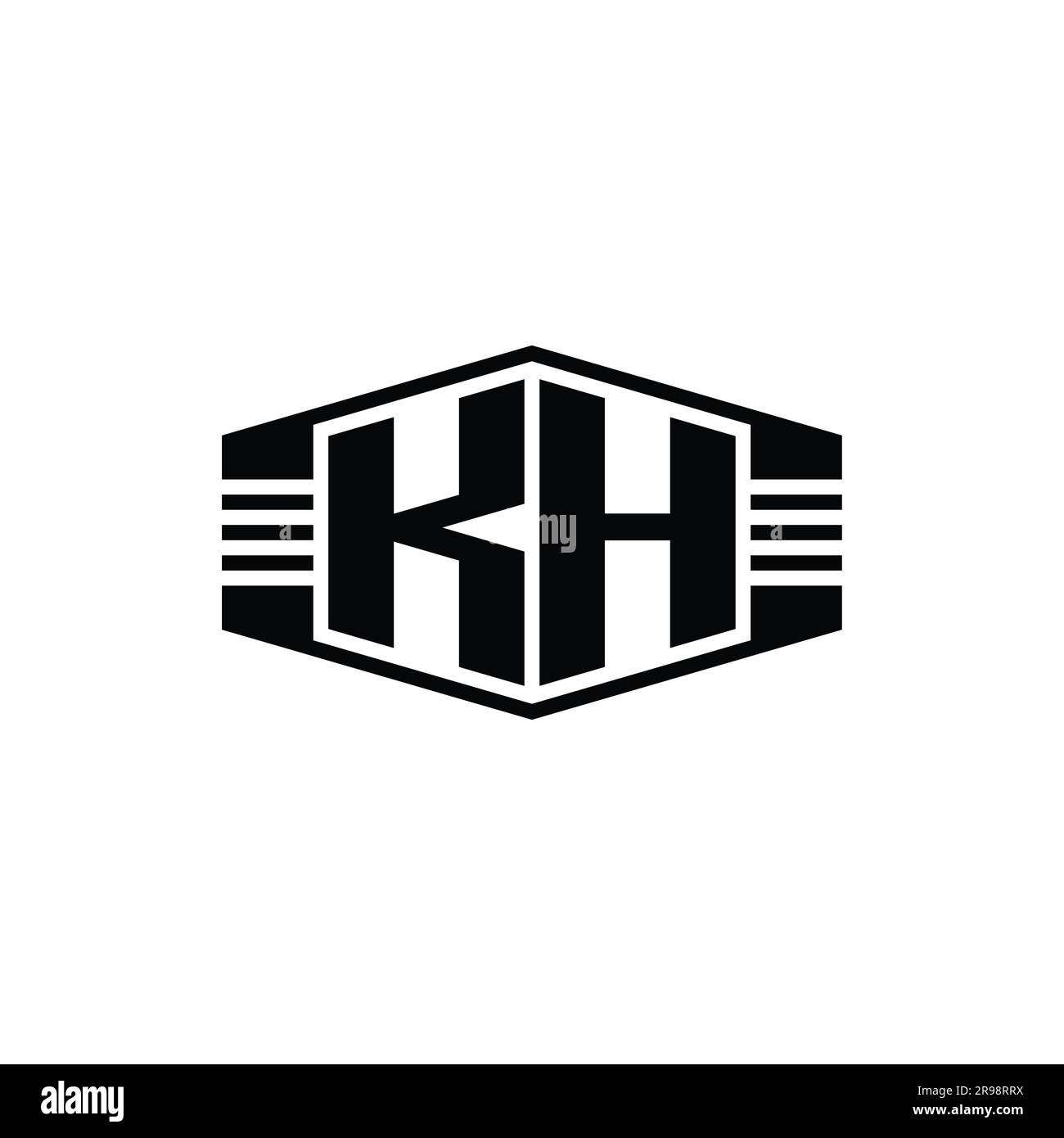 KH lettre logo monogramme emblème de forme hexagonale avec des rayures style contour modèle de conception Banque D'Images
