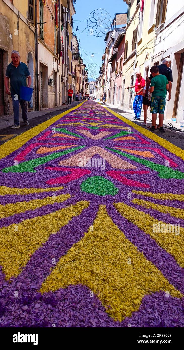 Processione dei Ceri ed infiorata / procession de bougies et d'exposition de fleurs - Rieti, Italie Banque D'Images