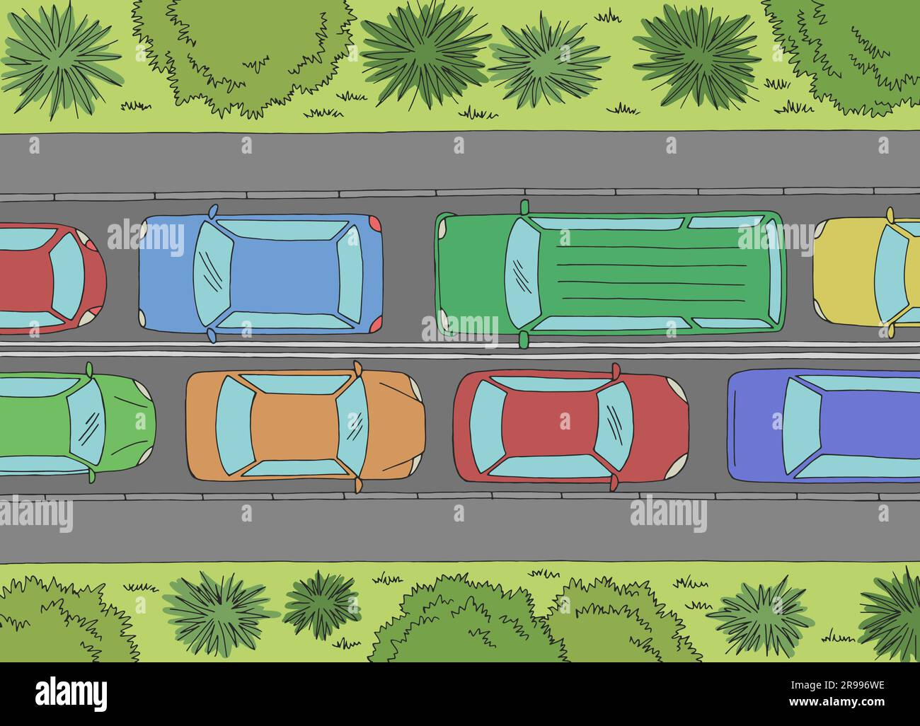 Embouteillage route route graphique couleur esquisse vue aérienne paysage illustration vecteur Illustration de Vecteur