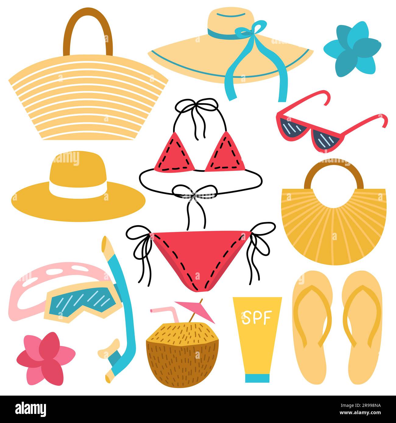 Différents éléments de plage d'été Illustration de Vecteur