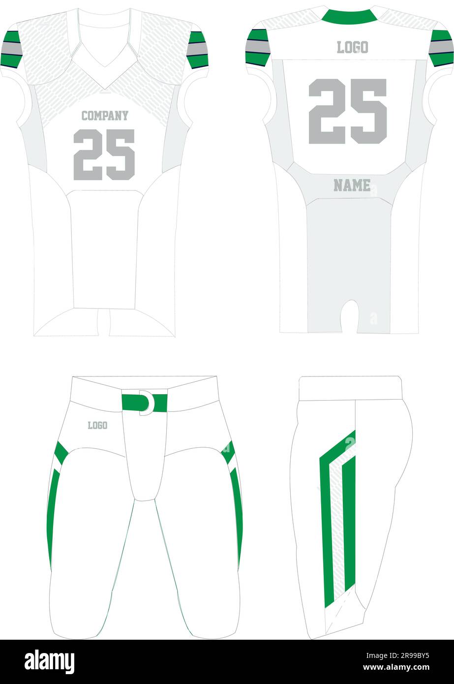 American football Uniform Mock ups Templates vue avant et arrière entièrement modifiable Illustration de Vecteur