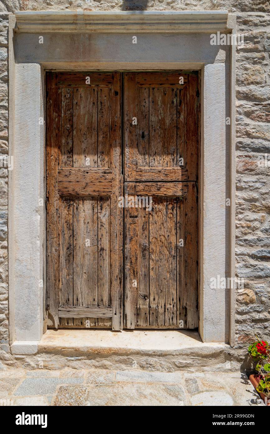 Entrée de maison d'époque dans le village de Halki, Naxos, Grèce Banque D'Images