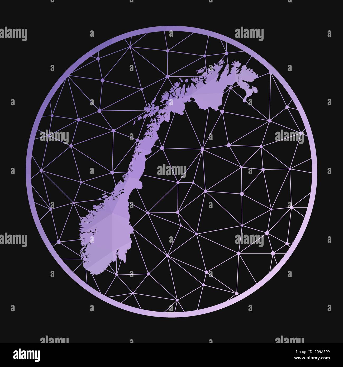 Icône Norvège. Carte polygonale vectorielle du pays. Icône de Norvège dans un style géométrique. La carte de pays avec un dégradé poly bas violet sur fond sombre. Illustration de Vecteur