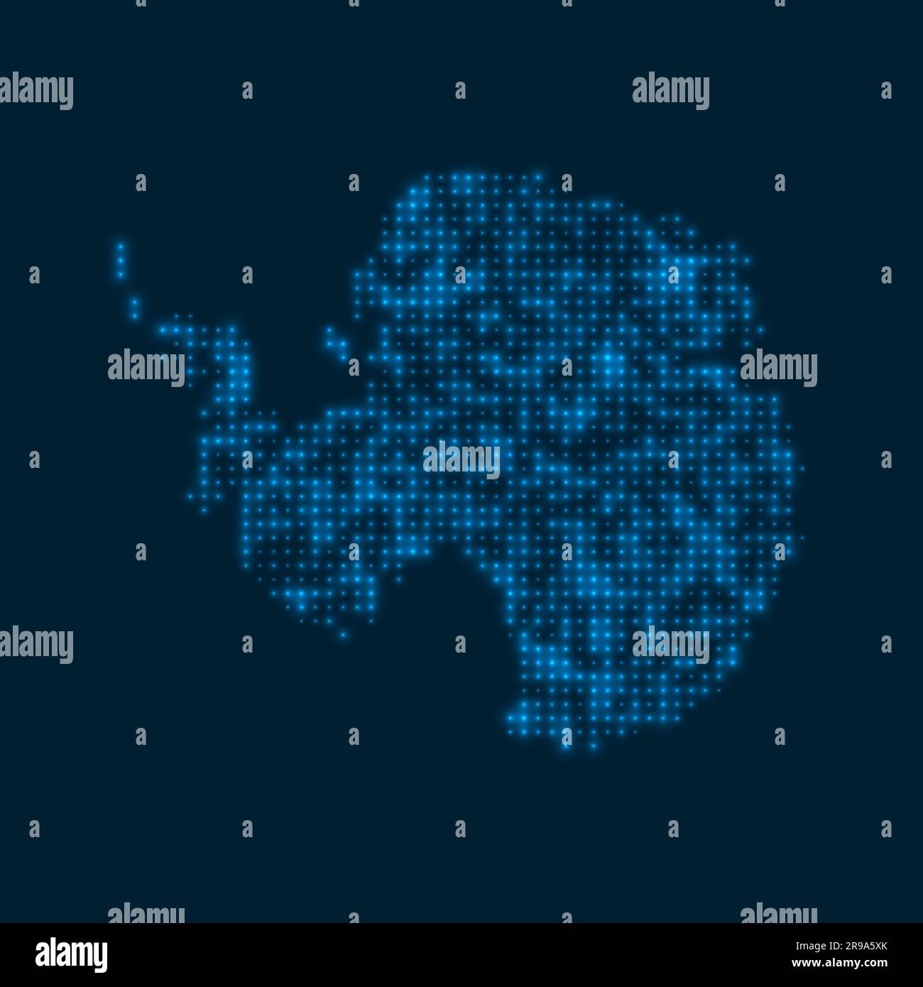 Carte rayonnante en pointillés de l'Antarctique. Forme du continent avec des ampoules bleues brillantes. Illustration vectorielle. Illustration de Vecteur