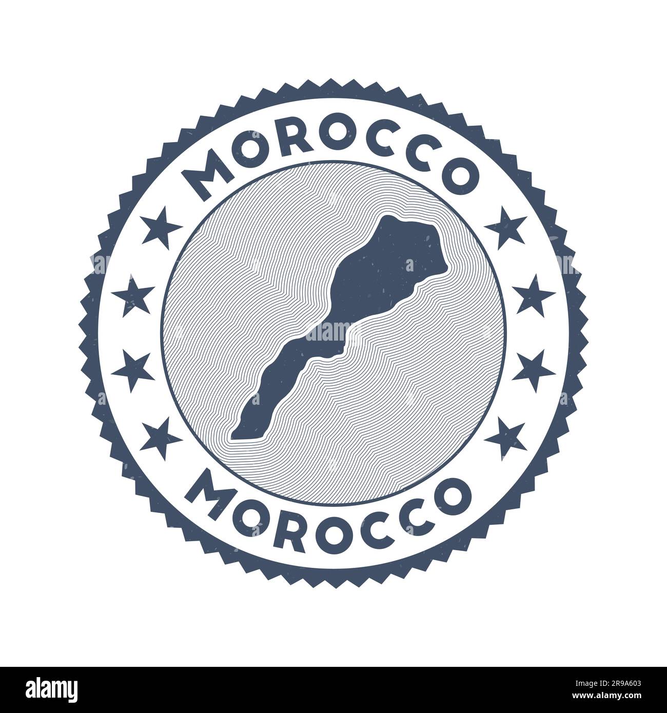 Emblème du Maroc. Timbre rond de pays en forme de Maroc, isolignes et texte rond. Badge étonnant. Illustration vectorielle élégante. Illustration de Vecteur