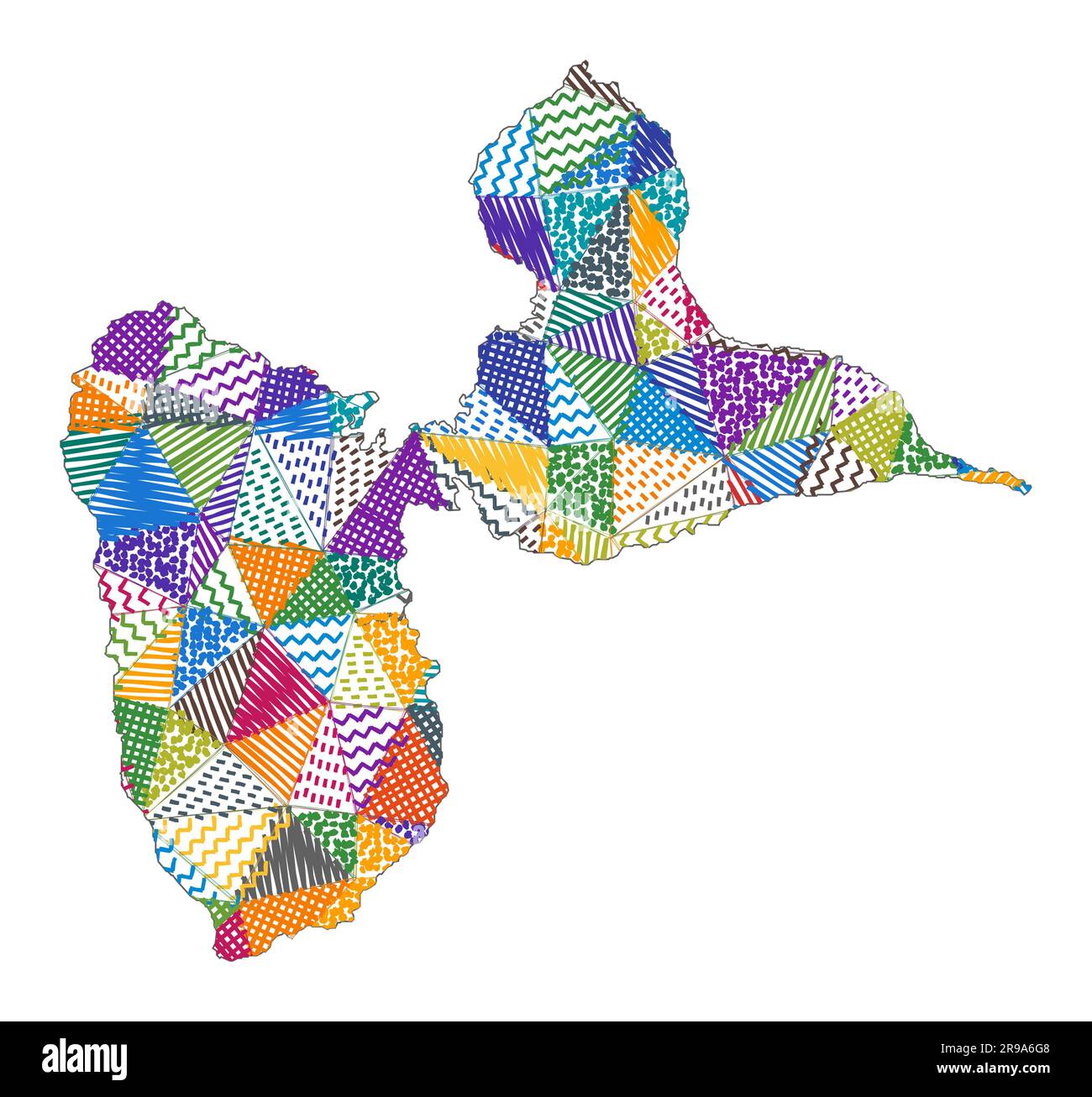 Carte de style enfant de l'île de Basse-Terre. Polygones dessinés à la main en forme de Basse-Terre Island. Illustration vectorielle. Illustration de Vecteur