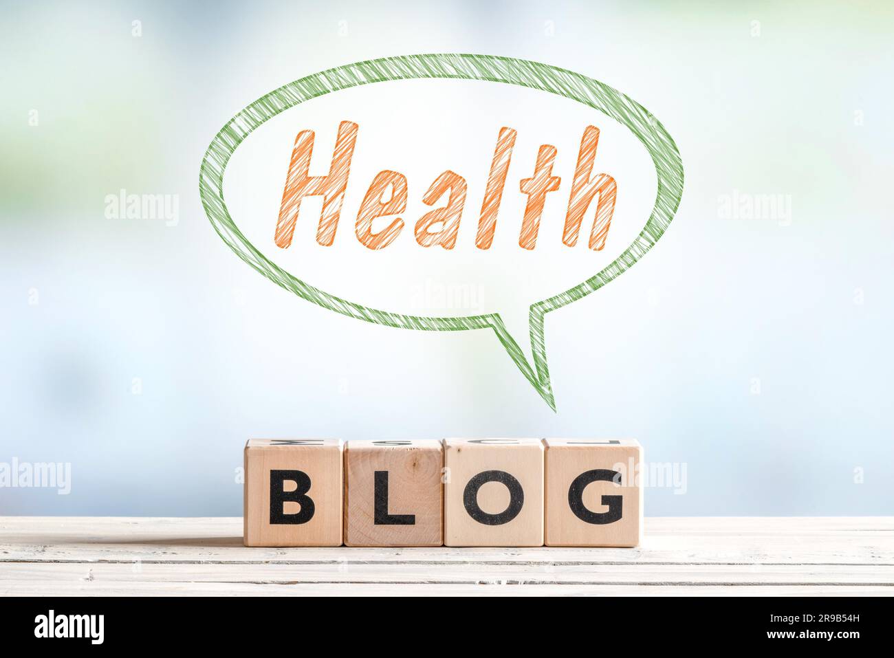 Message de blog de la Santé signe sur une table en bois avec texte Banque D'Images