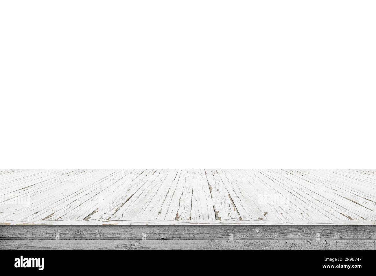 Stade en bois de planches avec peinture blanche de pélage isolée sur fond blanc Banque D'Images