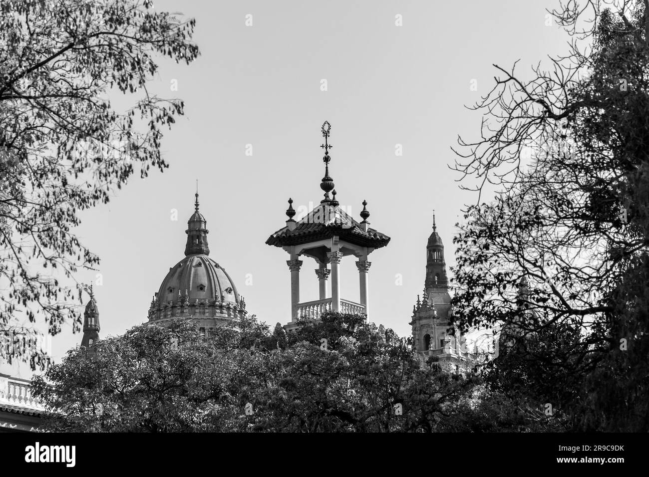 Placa d'Espanya est l'une des places les plus importantes de Barcelone, construite pour l'exposition internationale de Barcelone en 1929. Banque D'Images