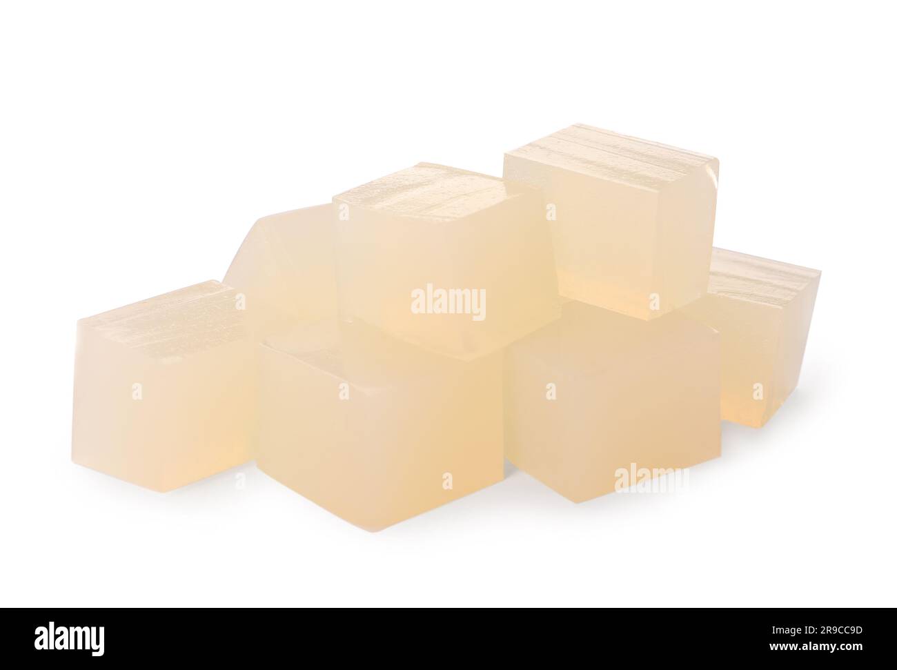 Beaucoup de cubes de gel agar-agar sur fond blanc Banque D'Images