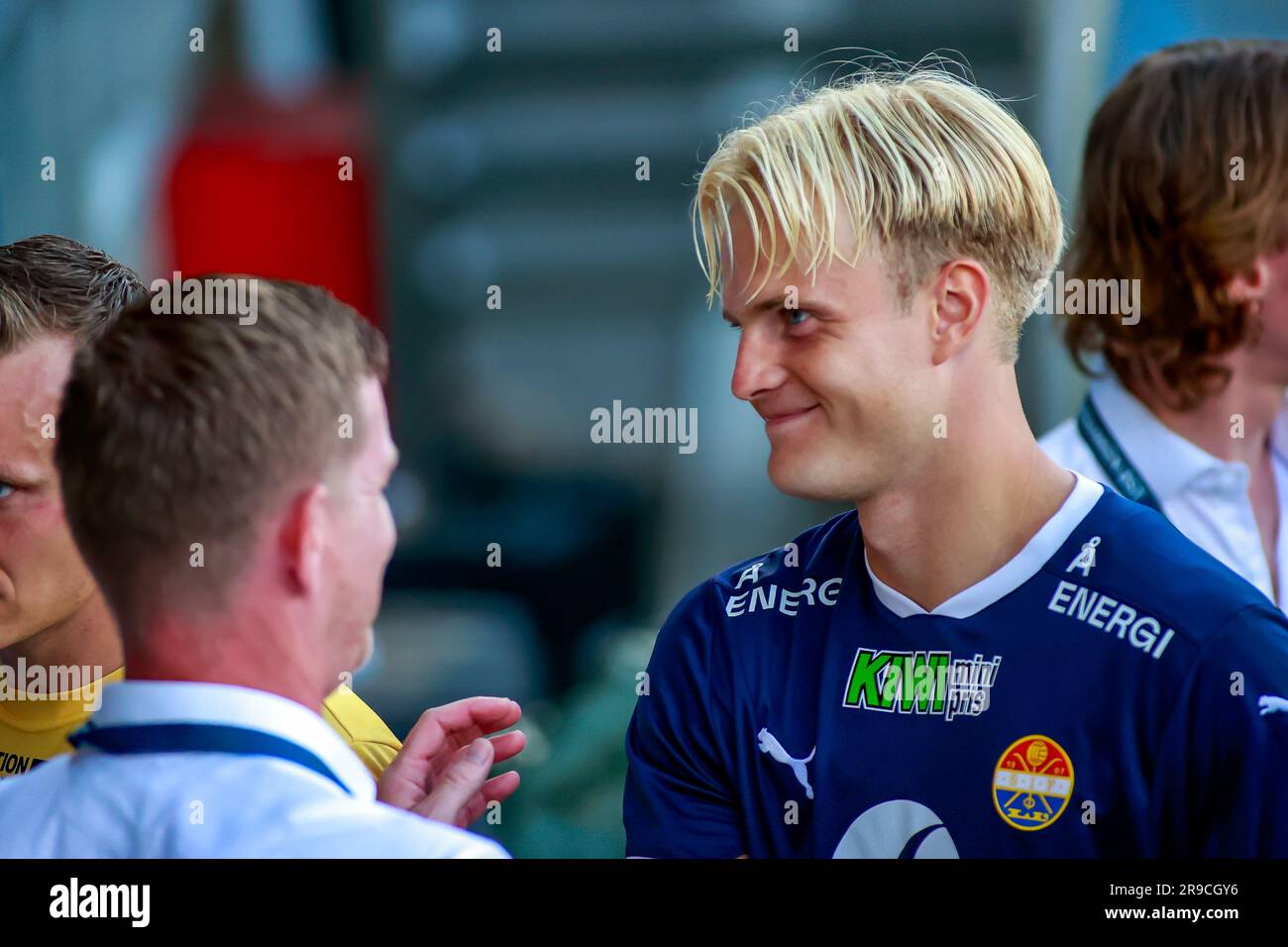 Drammen, Norvège, 25th juin 2023. Jonatan Braut Brunes de Strømsgodset était heureux après le match entre Strømsgodset et Bodø/Glimt au stade Marienlyst de Drammen. Credit: Frode Arnesen/Alay Live News Banque D'Images