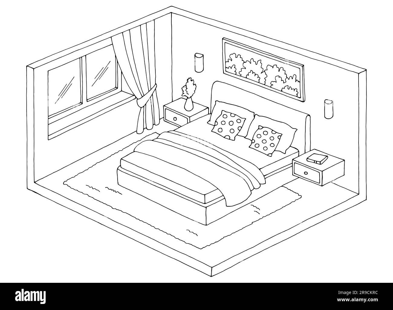 Chambre graphique noir blanc intérieur croquis isolé illustration vecteur Illustration de Vecteur