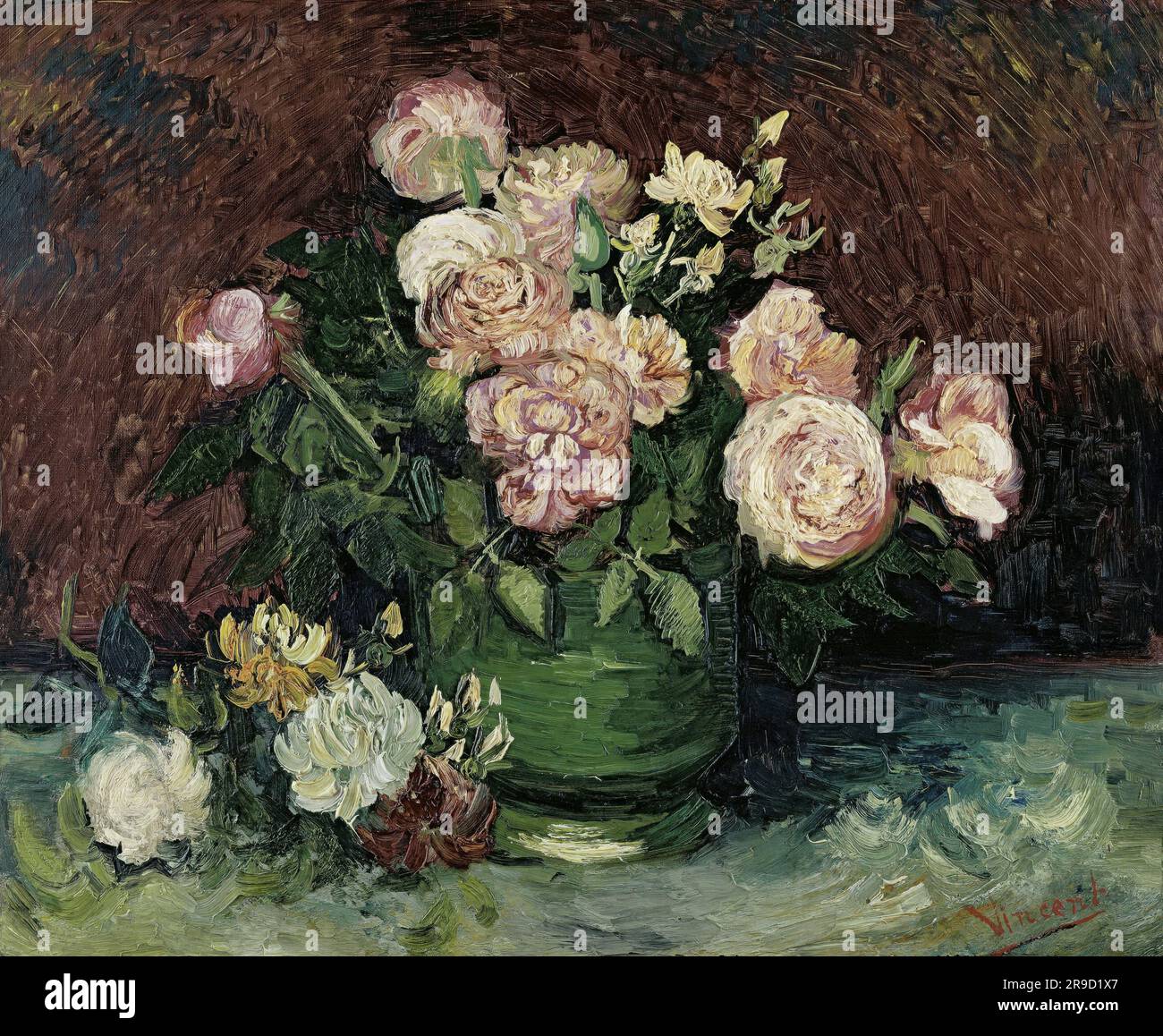 Vincent van Gogh – bol avec pivoines et roses 1886. Banque D'Images