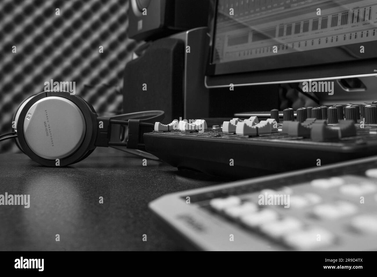 Musiciens sur Live session Noir et blanc. Banque D'Images