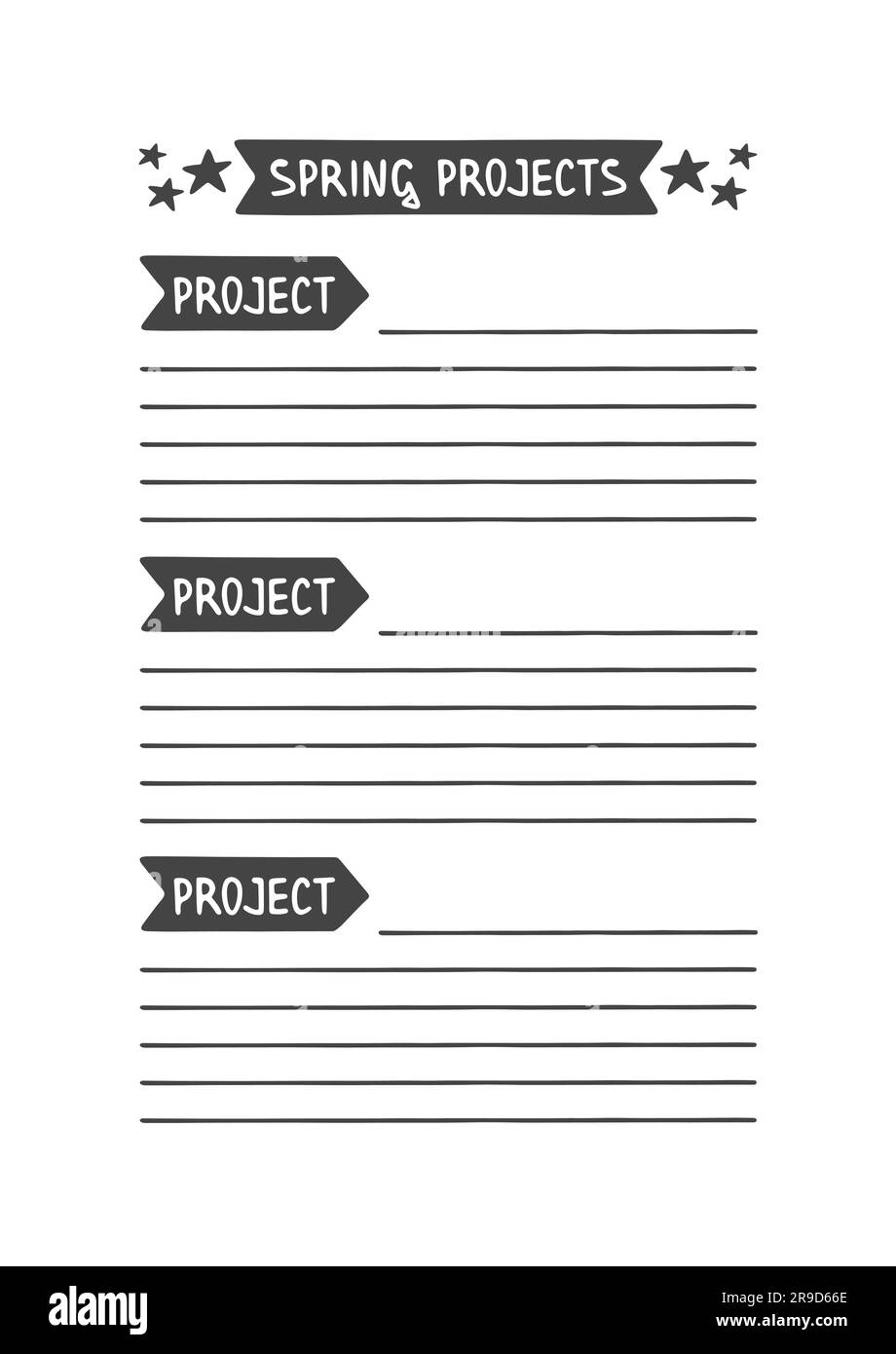 Projet de printemps. Modèle vectoriel pour Agenda, Planificateur et autres articles de papeterie. Organisateur imprimable pour l'étude, l'école ou le travail. Illustration de Vecteur