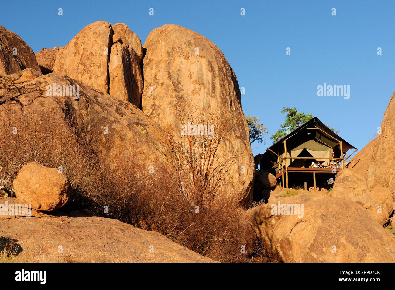 Mowani Mountain Camp, près de Twyfelfontein, Damaraland, région de Kunene, Namibie Banque D'Images