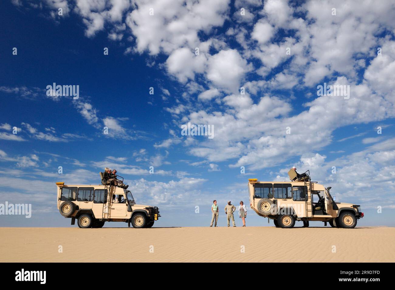 Véhicule 4x4 dans Sand Dunes, Skeleton Coast Camp, Wilderness Safaris, Skeleton Coast National Park, Kaokoland, Kunene Region, Namibie Banque D'Images
