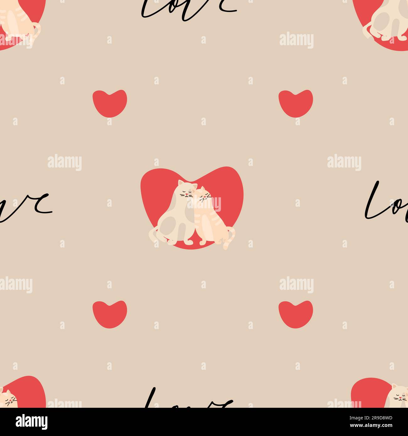 Chat mignon et fleurs de fond sans couture motif répétitif, fond de papier peint, fond de motif sans couture mignon, Illustration de Vecteur