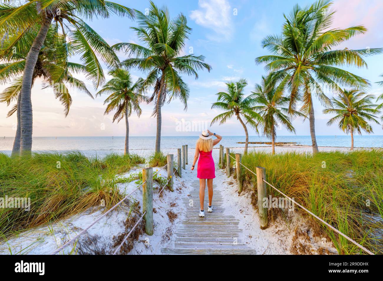 Smathers Beach, magnifiquement encadré par Palm Trees Key West, Floride, États-Unis Banque D'Images