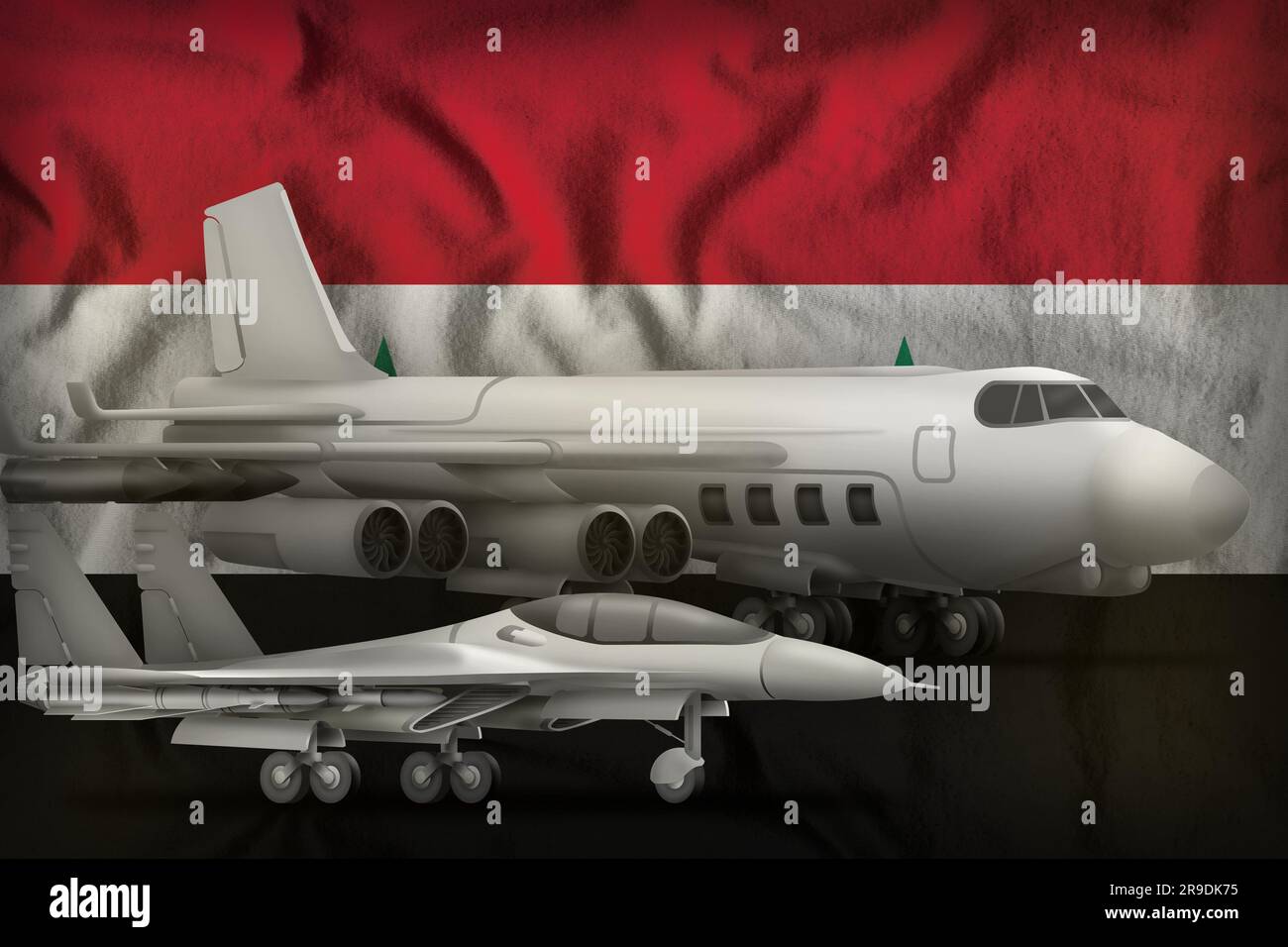 Les forces aériennes sur le fond du drapeau de la République arabe syrienne. Concept des forces aériennes de la République arabe syrienne. 3D Illustration Banque D'Images