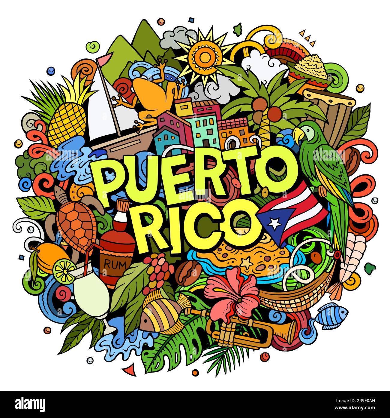 Porto Rico dessin animé doodle illustration Illustration de Vecteur