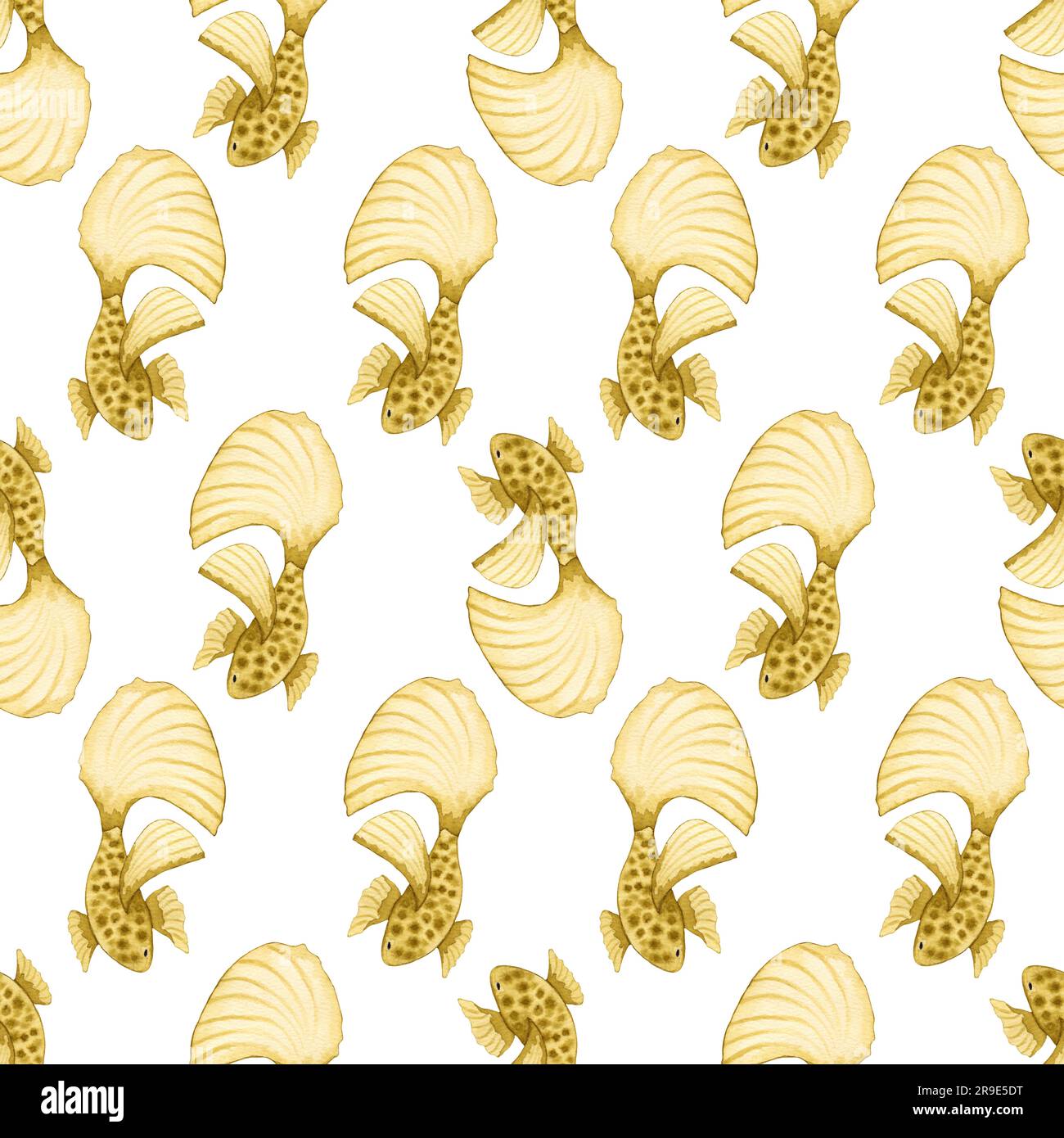 Motif de poissons aquarelle sans couture. Couleur unique, jaune. Style simple et stylisé. Elément de conception. Banque D'Images